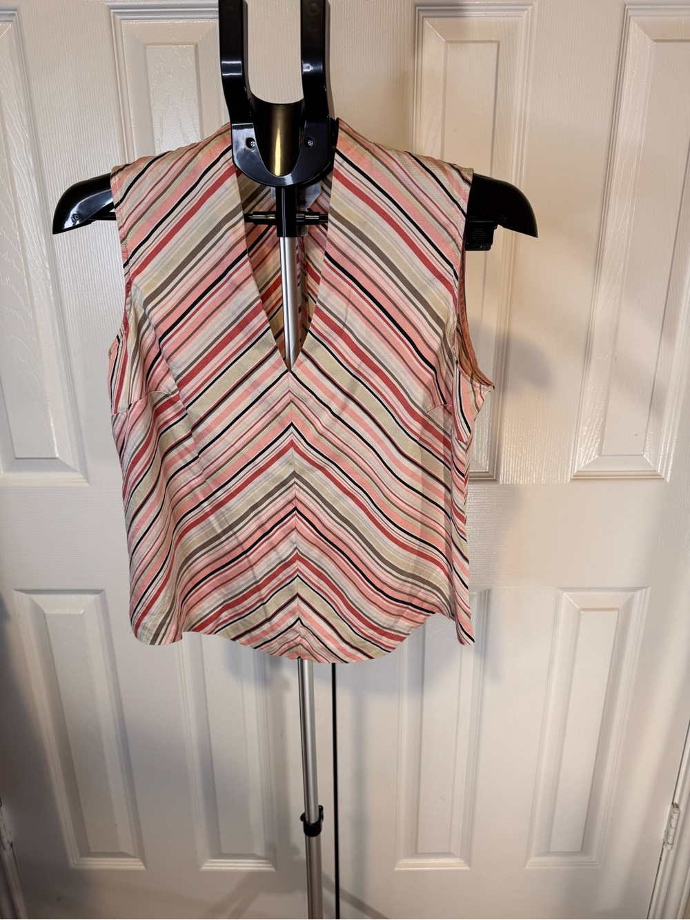 Vintage Talbots Sleeveless V-Neck Striped Camisole 100% Silk